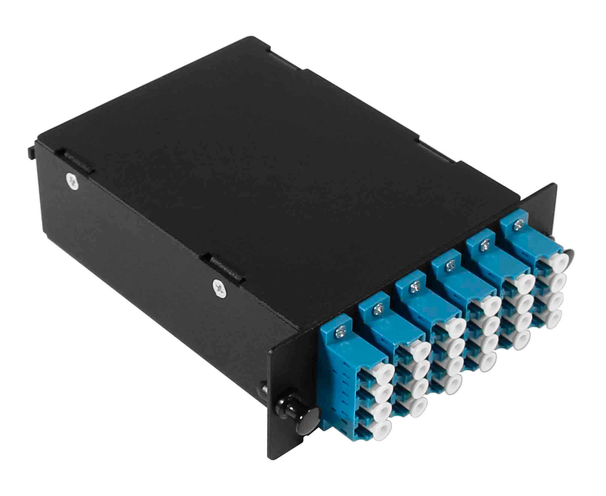 Оптическая кассета Fplus Вега в сборе, SM (G.652.D) OS1/OS2, 24 волокна, 2MPO/APC male - 6QLC/UPC (синий) FC-9СD-24Q6-ABU52