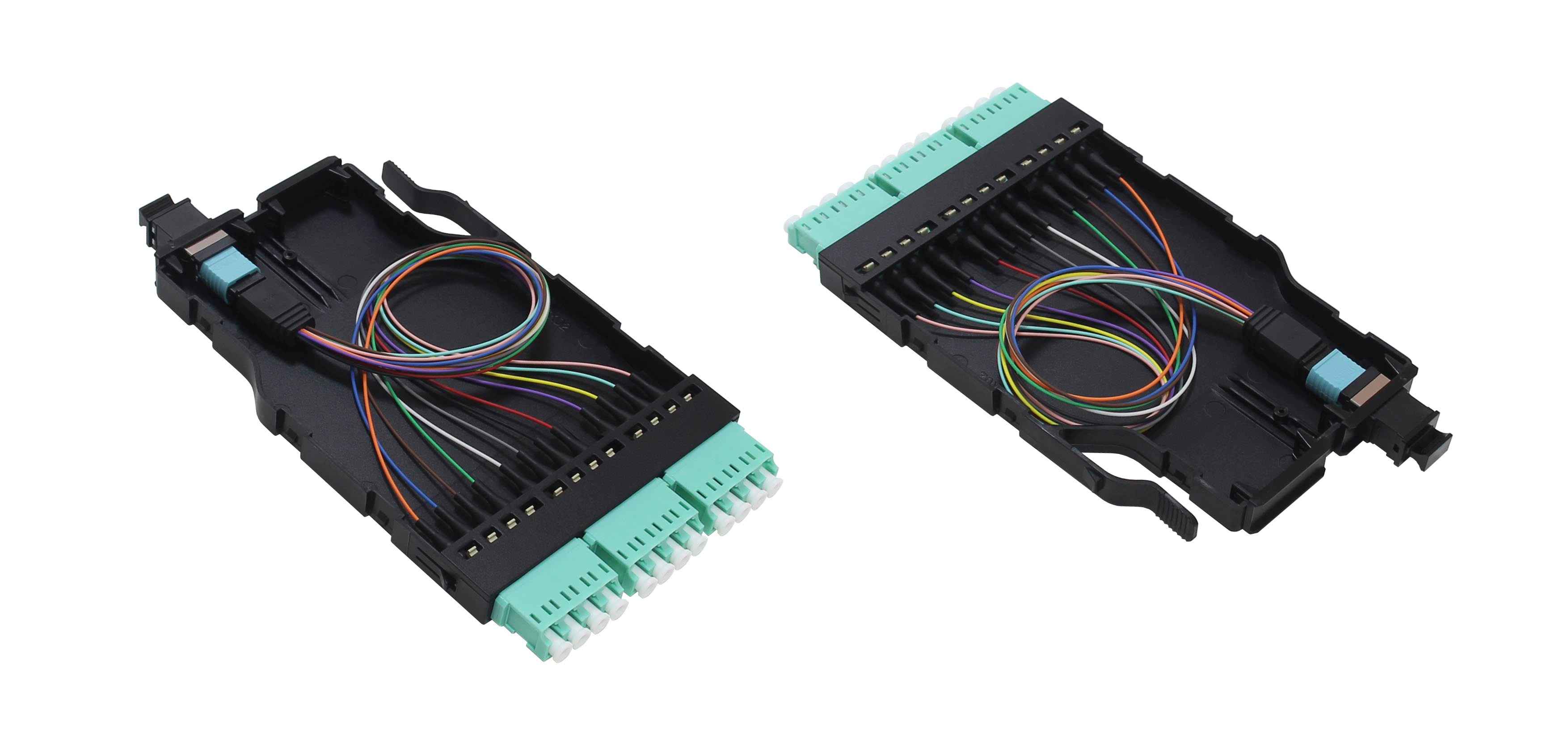 Оптическая кассета HD Fplus Вега в сборе, MM OM3, 8 волокон, 1MPO/UPC male - 2QLC/UPC (аква) FC-3H6-08Q2-AAQ52