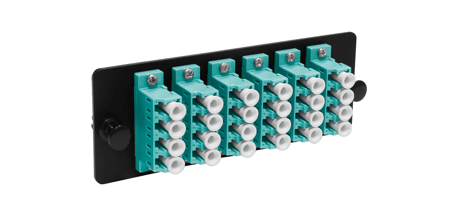 Адаптерная панель Fplus Вега с каплерами ММ OM3 6QLC, до 24 волокон (аква) FM-3A1-24Q6-XAQ52